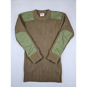 Vintage Skyways Military Sweater Mens Size 40 Small Brown Shoulder Elbow Patches
